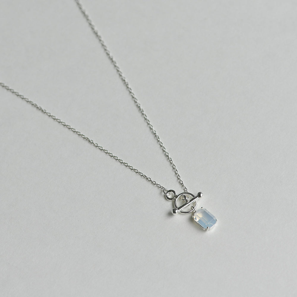 925 Silver White Square Toggle Bar Necklace_KWAJE628