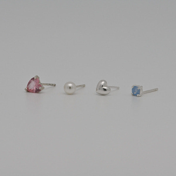 925 silver pink heart pearl 4pc earrings_KWAJE538