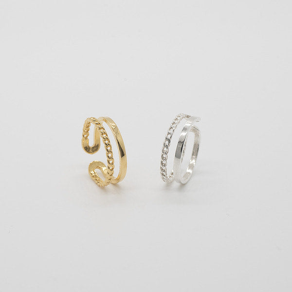 925 silver flat chain two-line open ring_KWAJE023