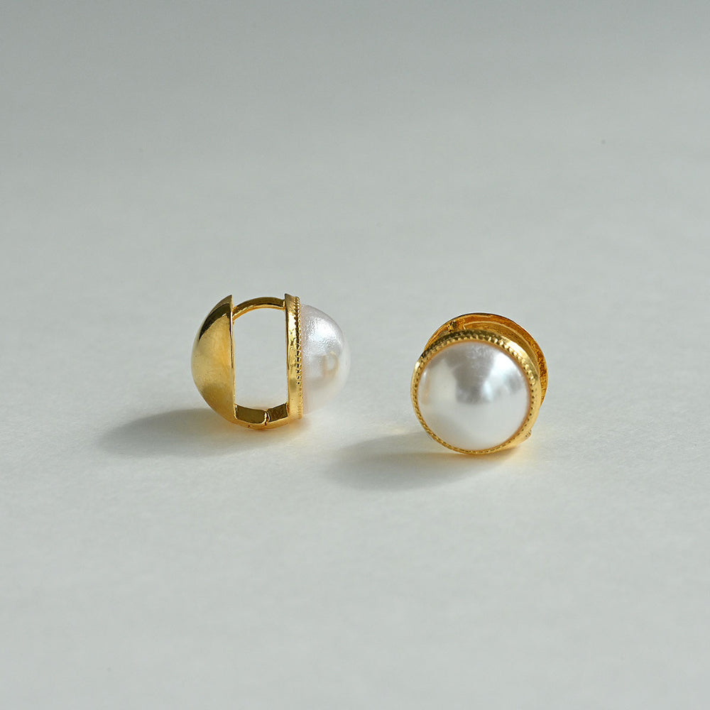 925 silver half-pearl one-touch earrings_KWAJE239