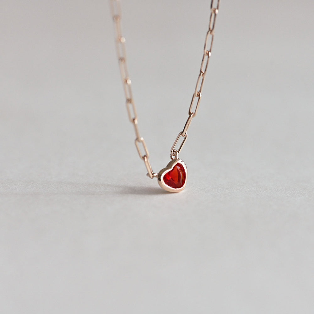 925 Silver Chain Red Heart Necklace_KWAJE213