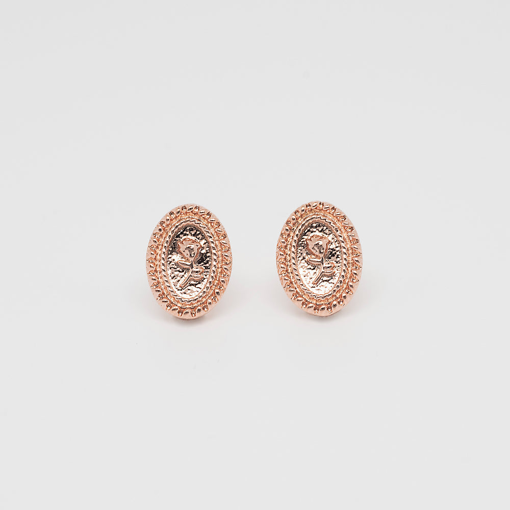 925 silver embossed rose frame earrings_KWAJE488