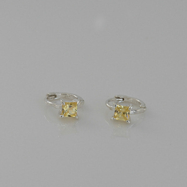 925 Silver Yellow Square One Touch Earrings_KWAJE390