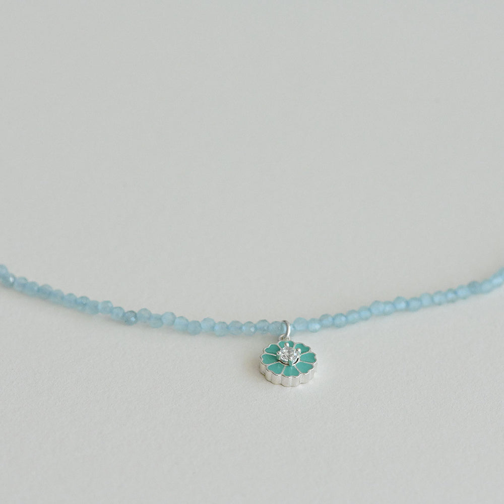 925 Silver Daisy Light Blue Cat’s Eye Necklace_KWAJE402