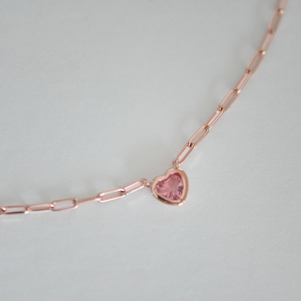 925 silver chain pink heart necklace_KWAJE211