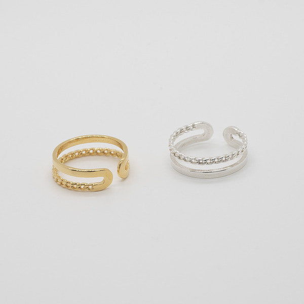 925 silver flat chain two-line open ring_KWAJE023