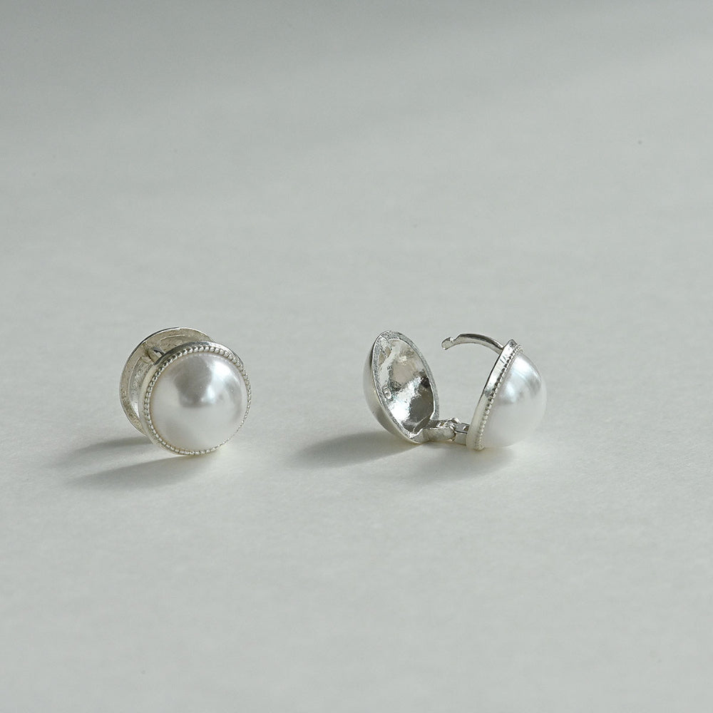 925 silver half-pearl one-touch earrings_KWAJE239