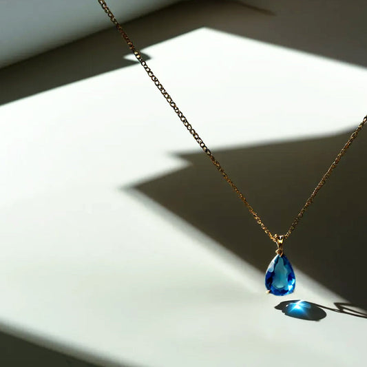 925 Silver Blue Water Drop Necklace_KWAJE207