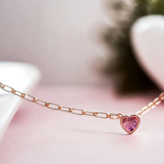 925 silver chain pink heart necklace_KWAJE211