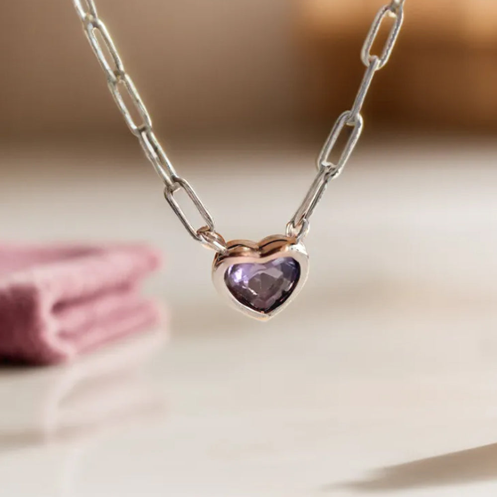 925 Silver Chain Purple Heart Necklace_KWAJE212