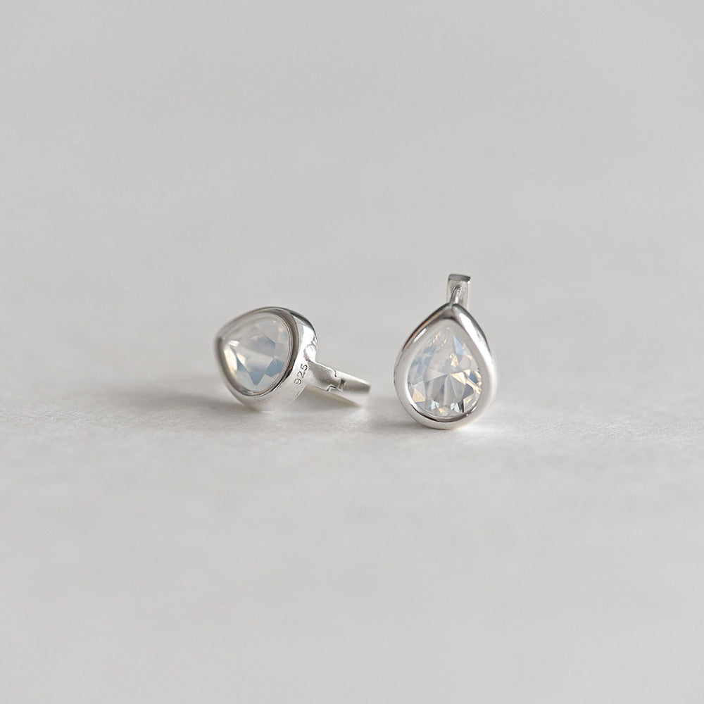 925 Silver Water Drop Bezel White One Touch Earrings_KWAJE383