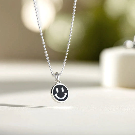 925 Silver Color Epoch Smile Ball Chain Necklace_KWAJE215