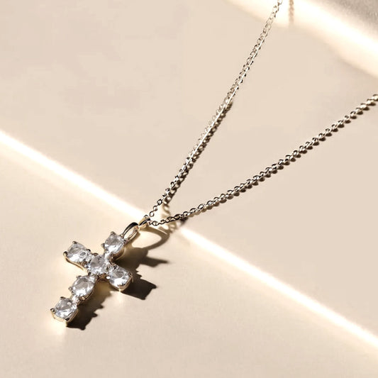 925 Silver Crystal Cubic Cross Necklace_KWAJE219