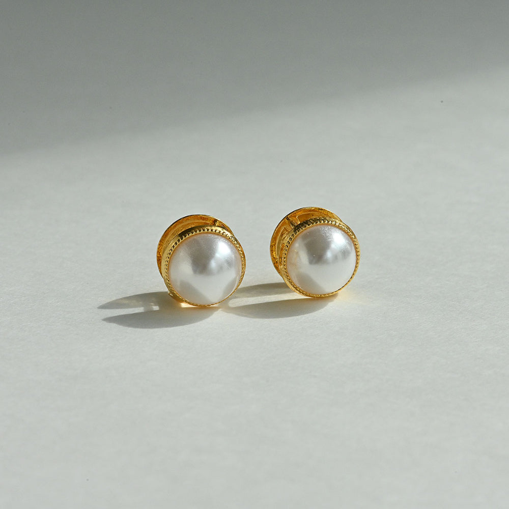 925 silver half-pearl one-touch earrings_KWAJE239