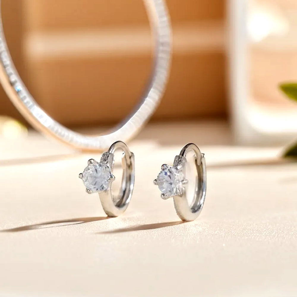 925 Silver Cubic Mini One Touch Earrings 2_KWAJE229