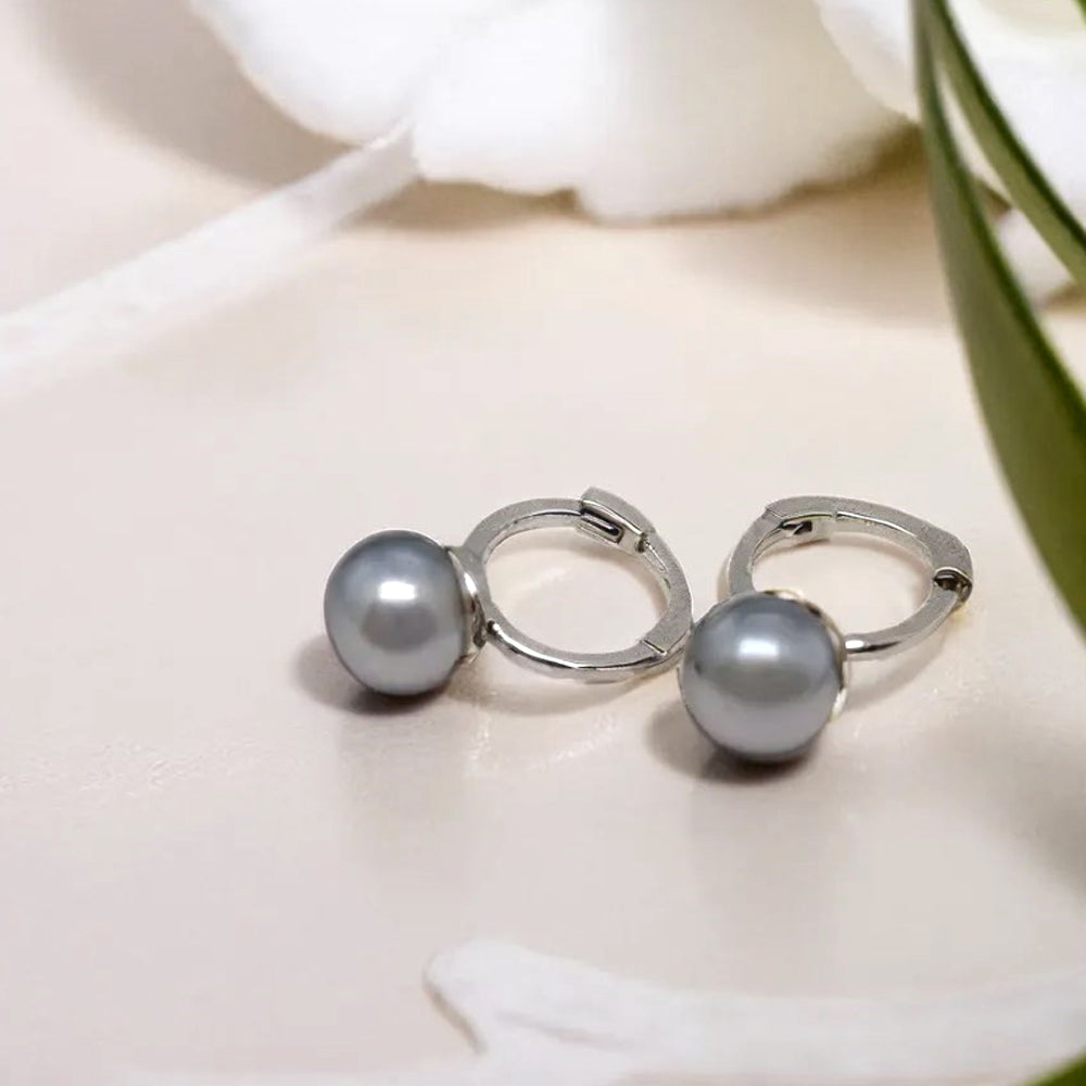 925 Silver Freshwater Black Pearl Mini One Touch Earrings_KWAJE233