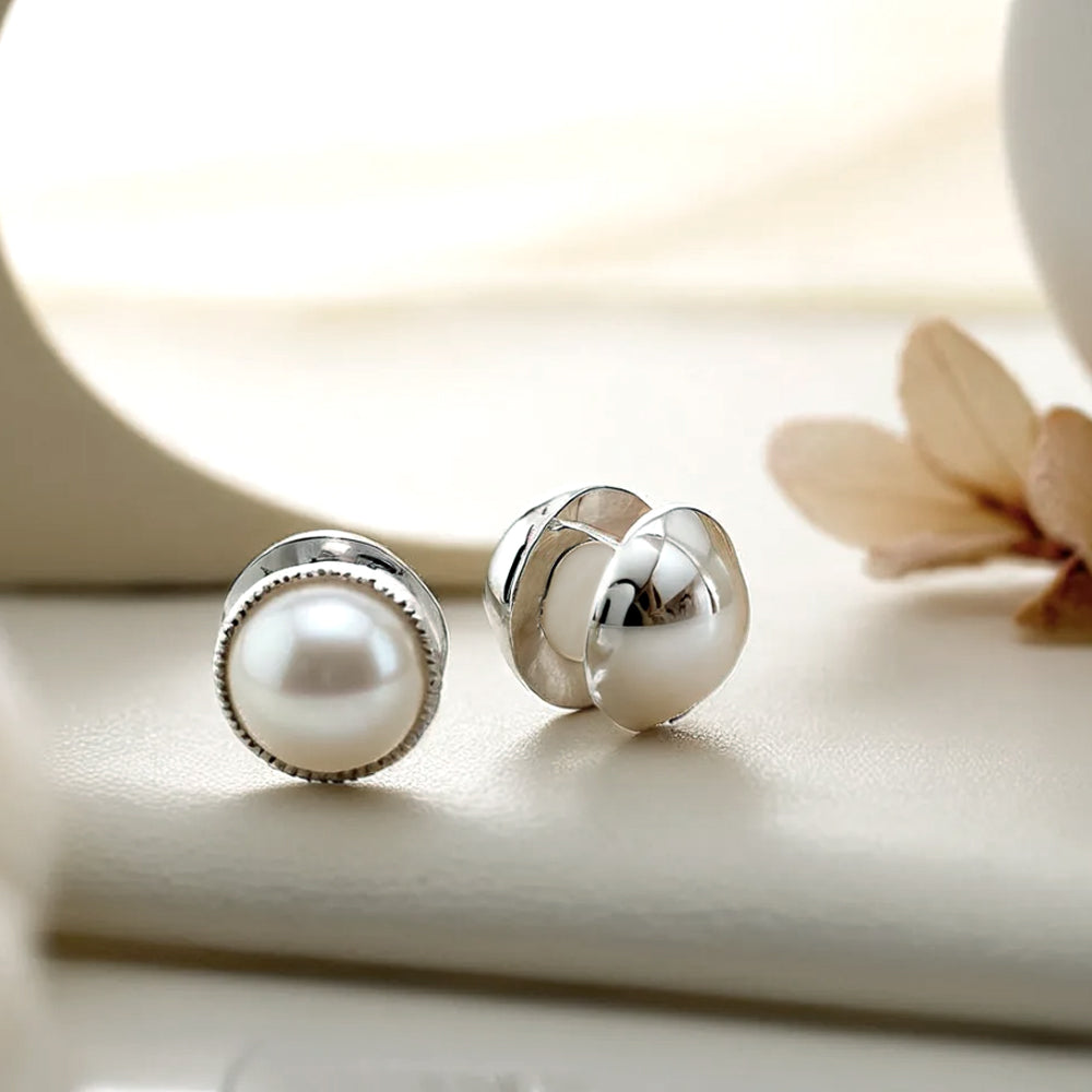 925 silver half-pearl one-touch earrings_KWAJE239