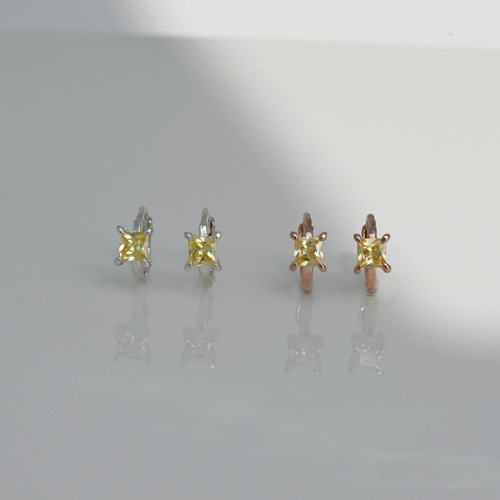 925 Silver Yellow Square One Touch Earrings_KWAJE390