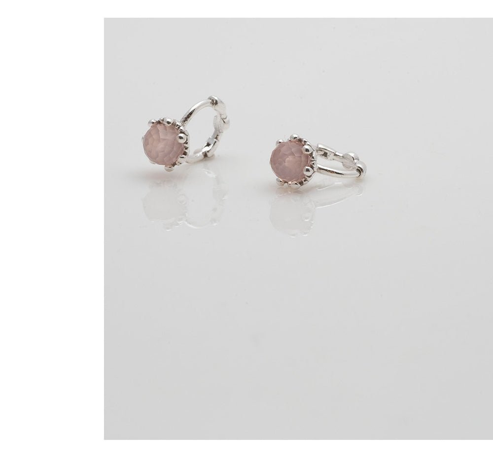 925 silver natural gemstone pink chalcedony one-touch earrings_KWAJE250