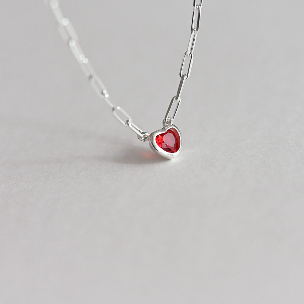 925 Silver Chain Red Heart Necklace_KWAJE213