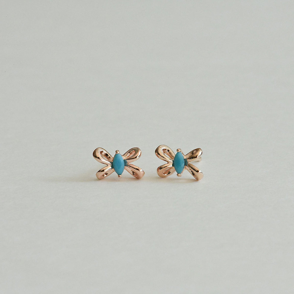 925 Silver Turkish Blue Twisted Ribbon Stud Earrings_KWAJE501