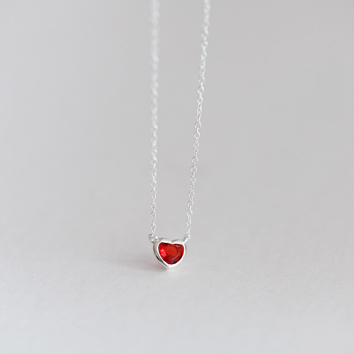 925 Silver Red Heart Necklace_KWAJE579