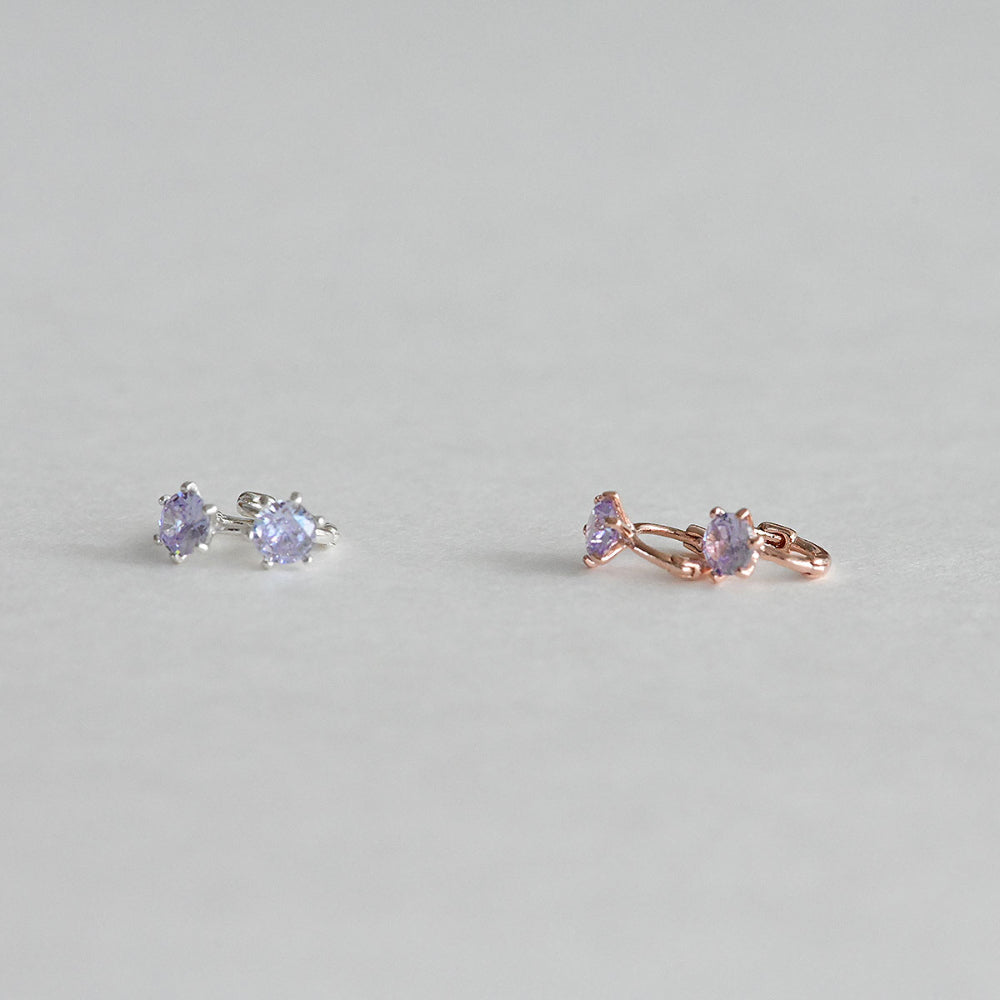 925 Silver Purple Mini One Touch Earrings_KWAJE352