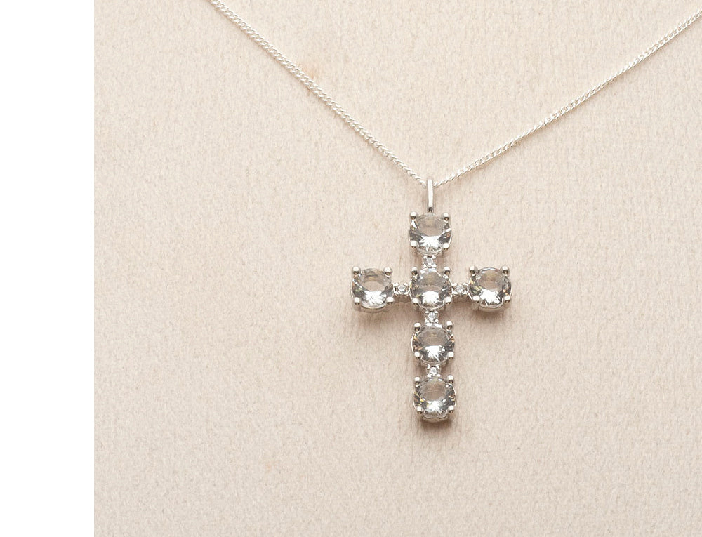 925 Silver Crystal Cubic Cross Necklace_KWAJE219