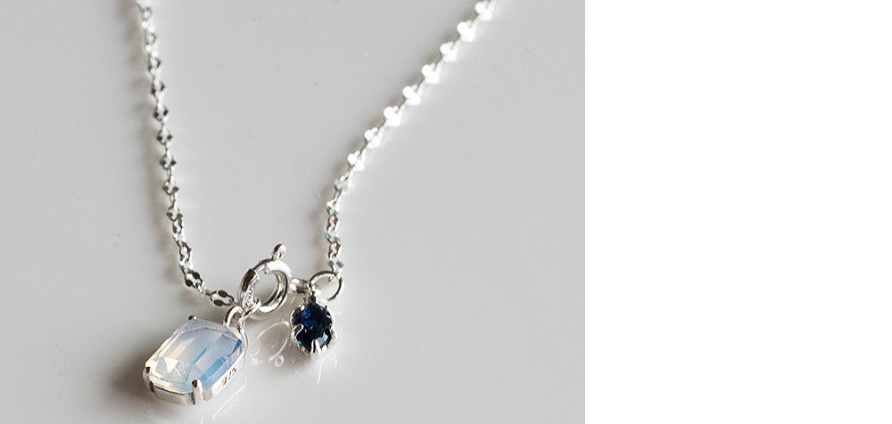 925 Silver White Square Navy Marquise Necklace_KWAJE573