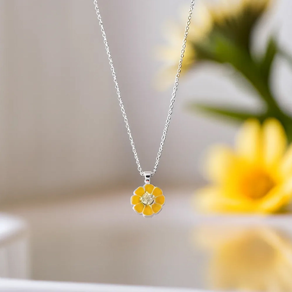 925 Silver Daisy Epoxy Necklace_KWAJE401