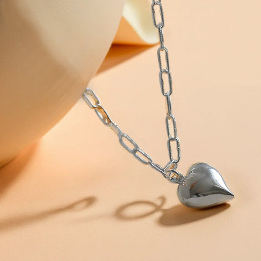 925 Silver Heart 5 Square Cut Chain Necklace_KWAJE425