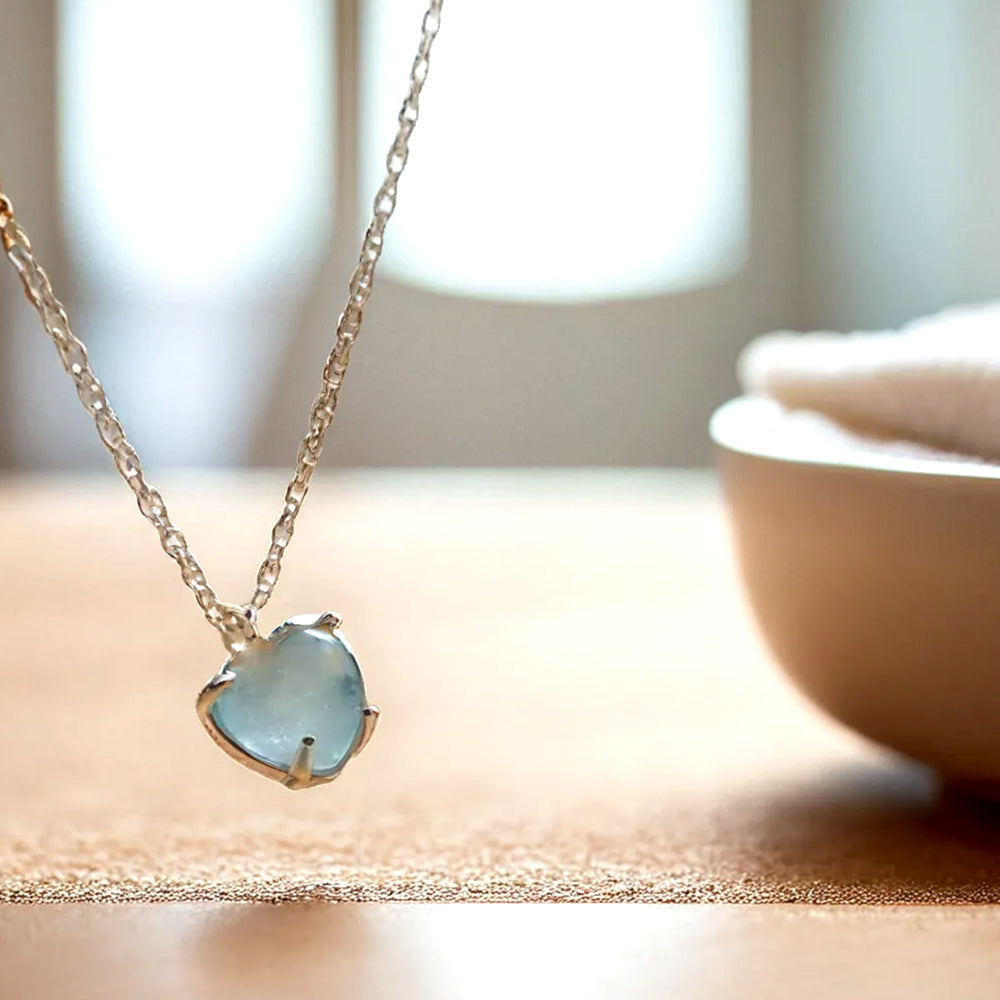 925 Silver Heart Aqua Natural Stone Rope Chain Necklace_KWAJE426