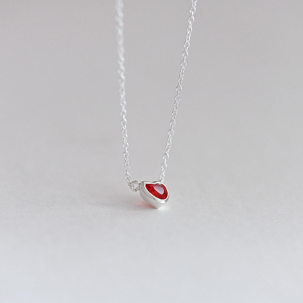 925 Silver Red Heart Necklace_KWAJE579