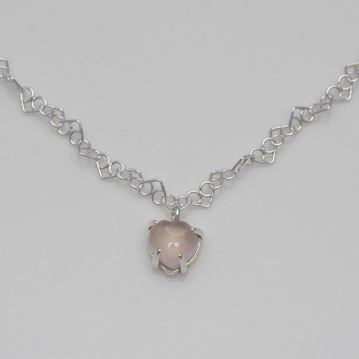 925 silver natural gemstone rose quartz heart necklace_KWAJE456