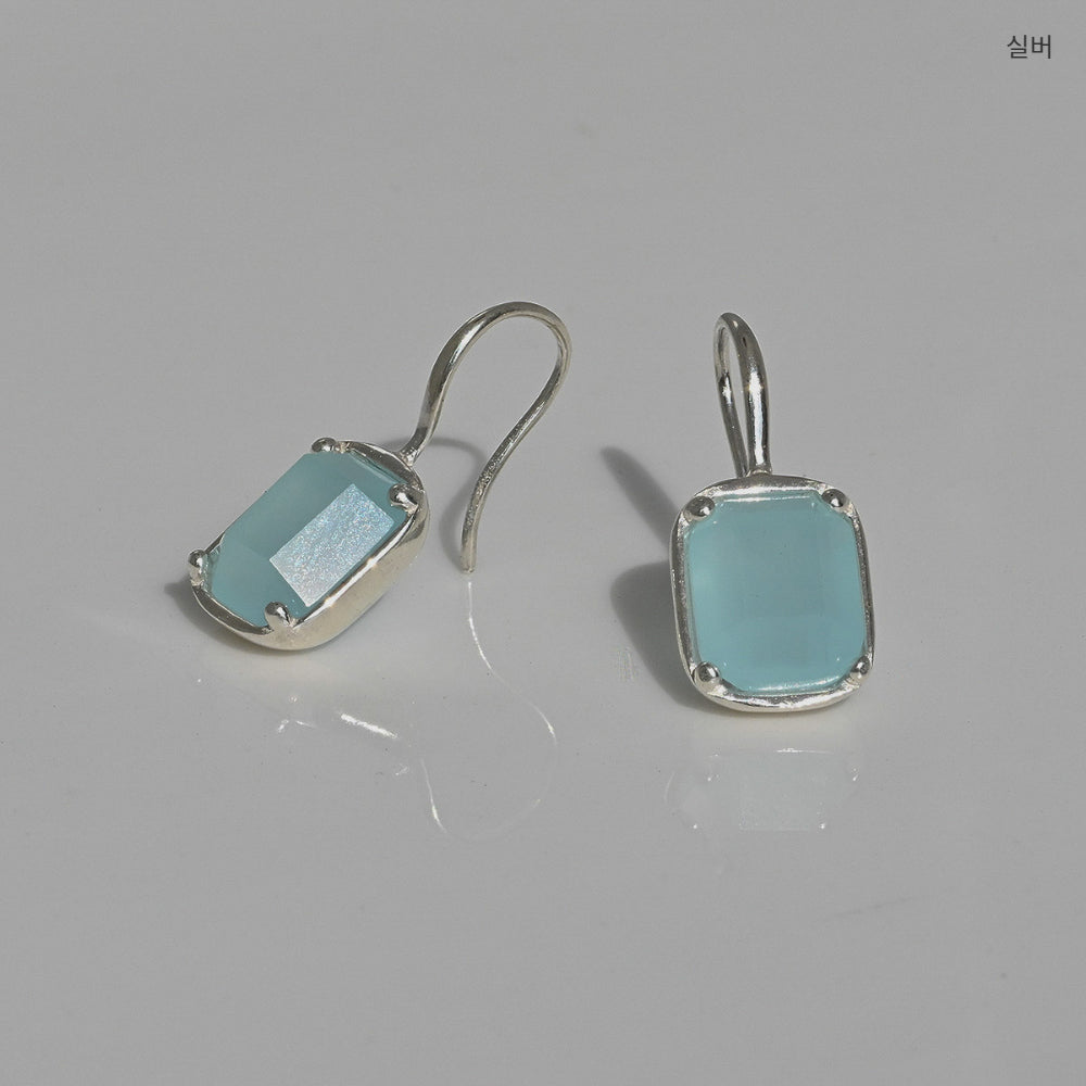 925 silver sky blue square bead hook earrings_KWAJE485