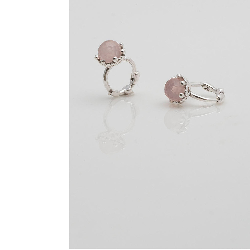 925 silver natural gemstone pink chalcedony one-touch earrings_KWAJE250