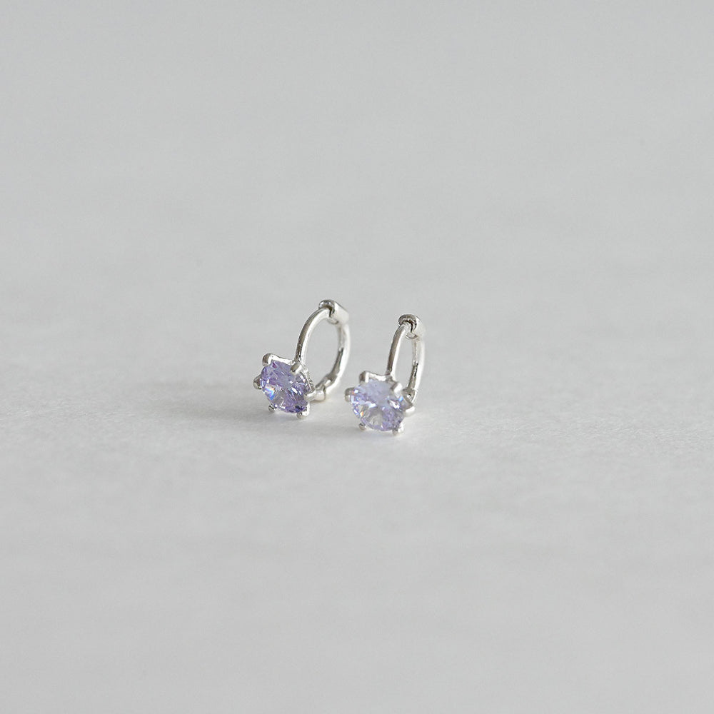 925 Silver Purple Mini One Touch Earrings_KWAJE352