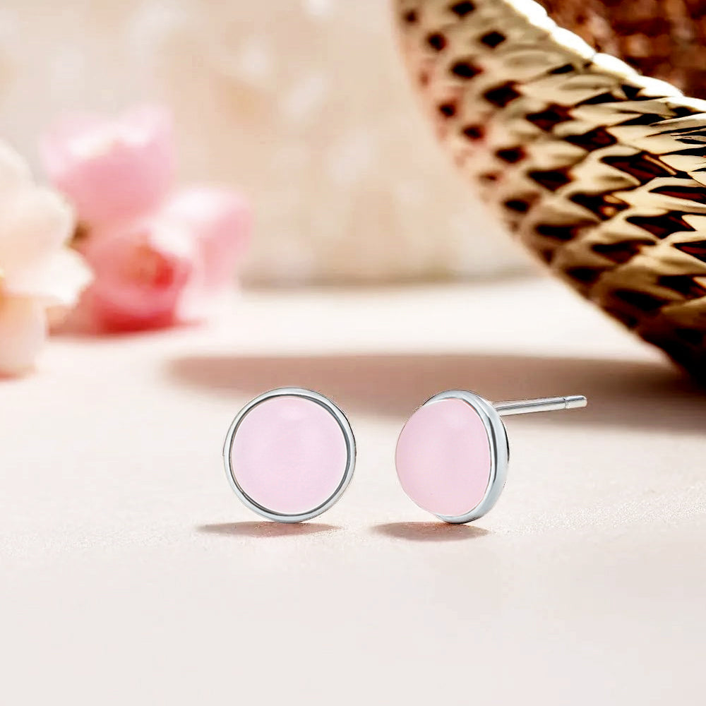 925 silver 8mm rose quartz earrings_KWAJE508