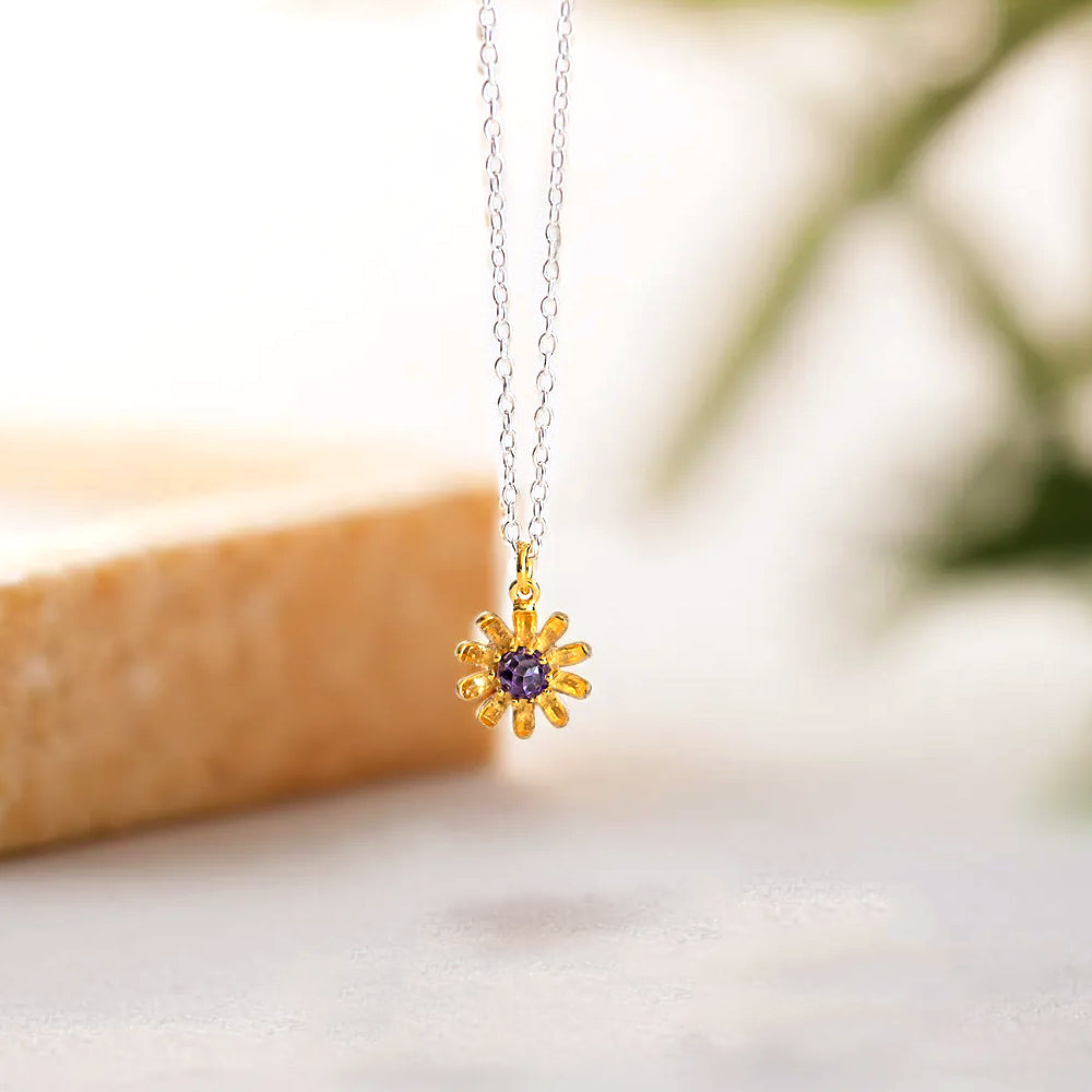 925 silver chamomile amethyst necklace_KWAJE396