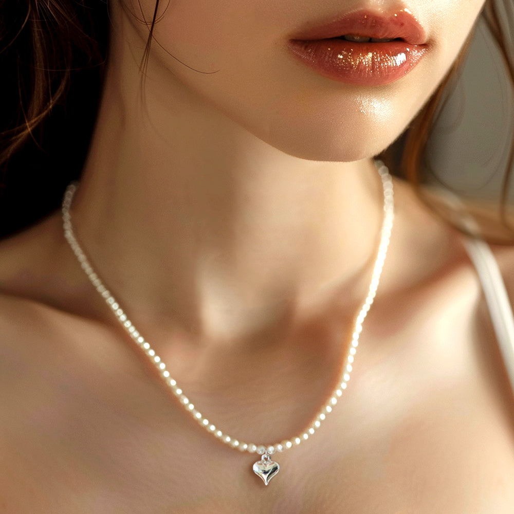 925 Silver Heart No. 3 Nuclear Pearl Necklace_KWAJE430