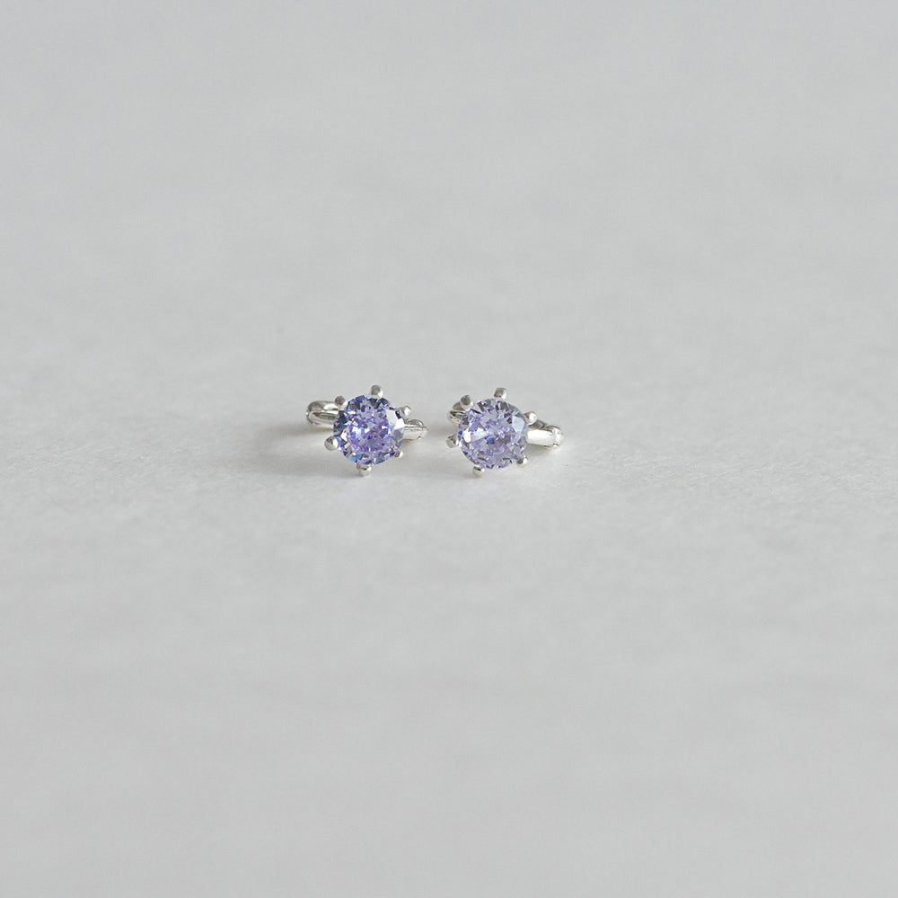 925 Silver Purple Mini One Touch Earrings_KWAJE352