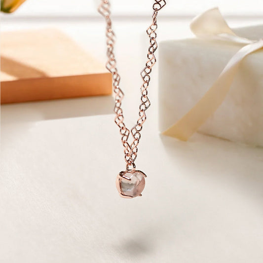 925 silver natural gemstone rose quartz heart necklace_KWAJE456