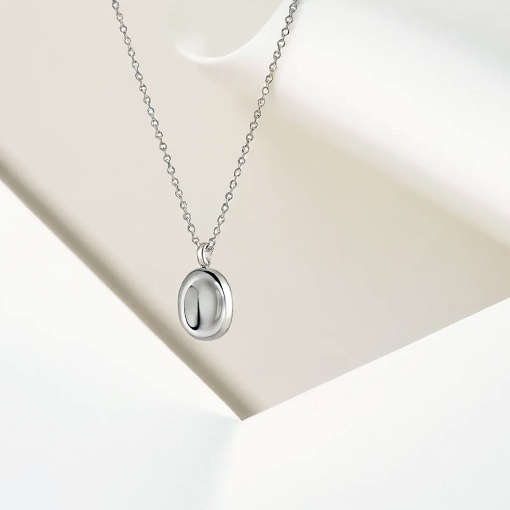 925 Silver Oval Concave Medal Necklace_KWAJE467