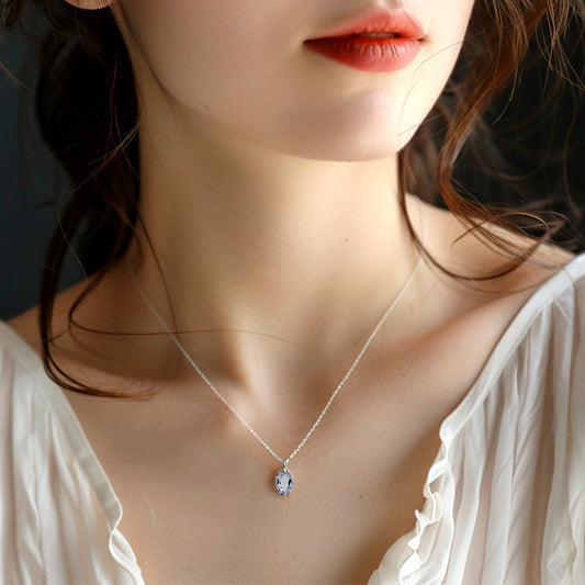 925 Silver Oval Crystal Basic Necklace_KWAJE546