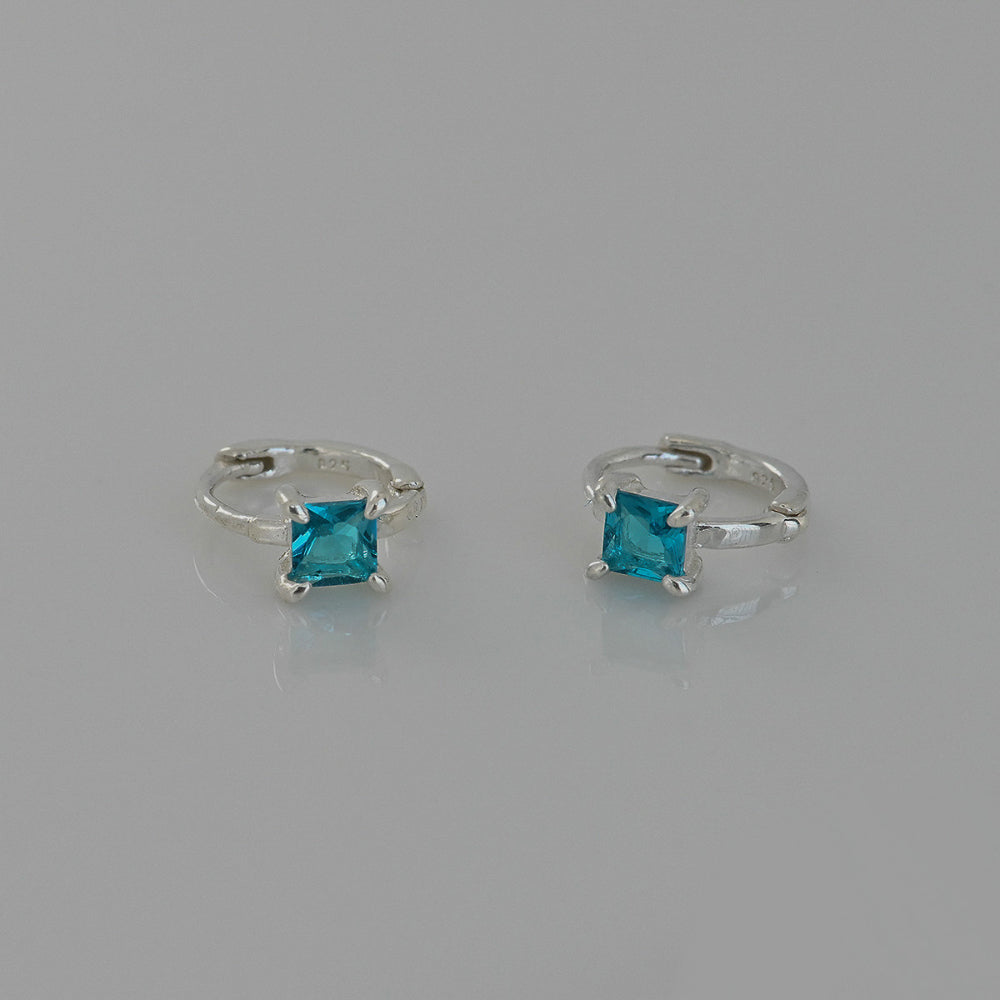 925 Silver Blue Square One Touch Earrings_KWAJE223