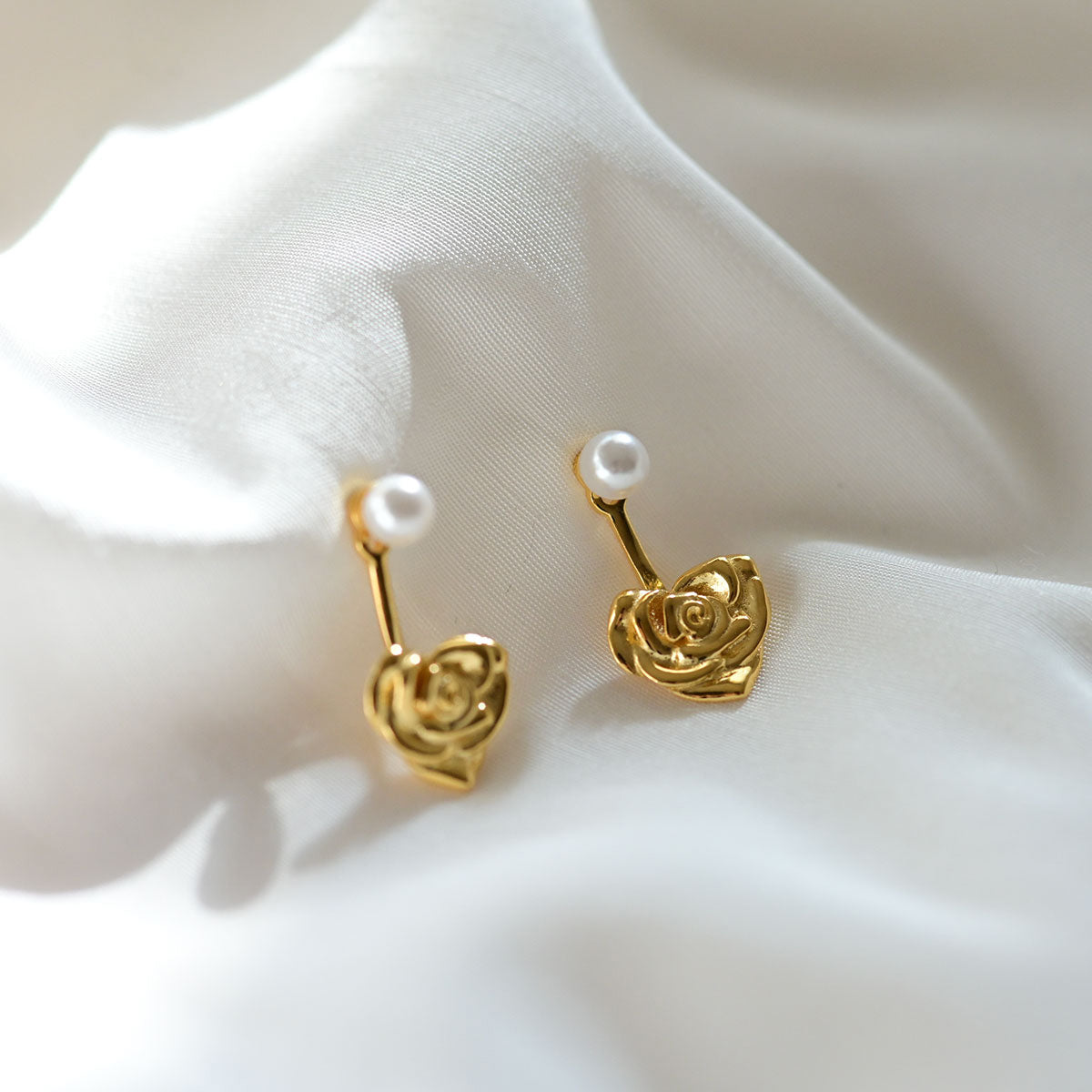 925 silver rose heart two-way earrings_KWAJE355