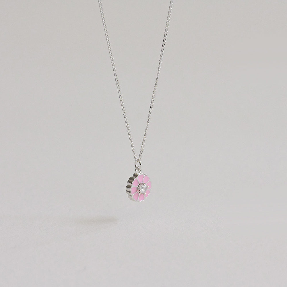 925 Silver Daisy Epoxy Necklace_KWAJE401