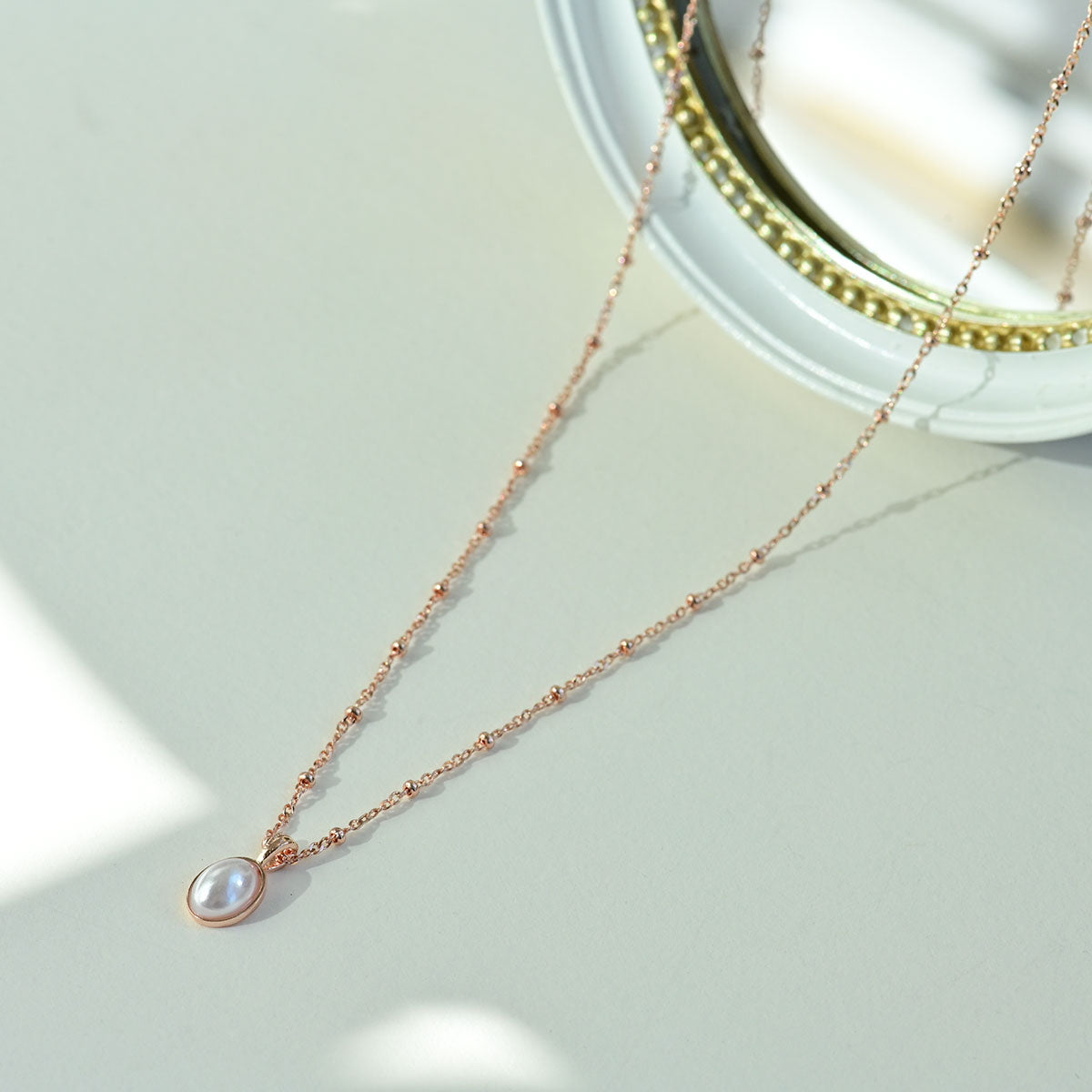 925 silver oval pearl necklace_KWAJE087