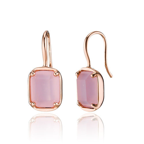 925 silver pink square bead hook earrings_KWAJE539