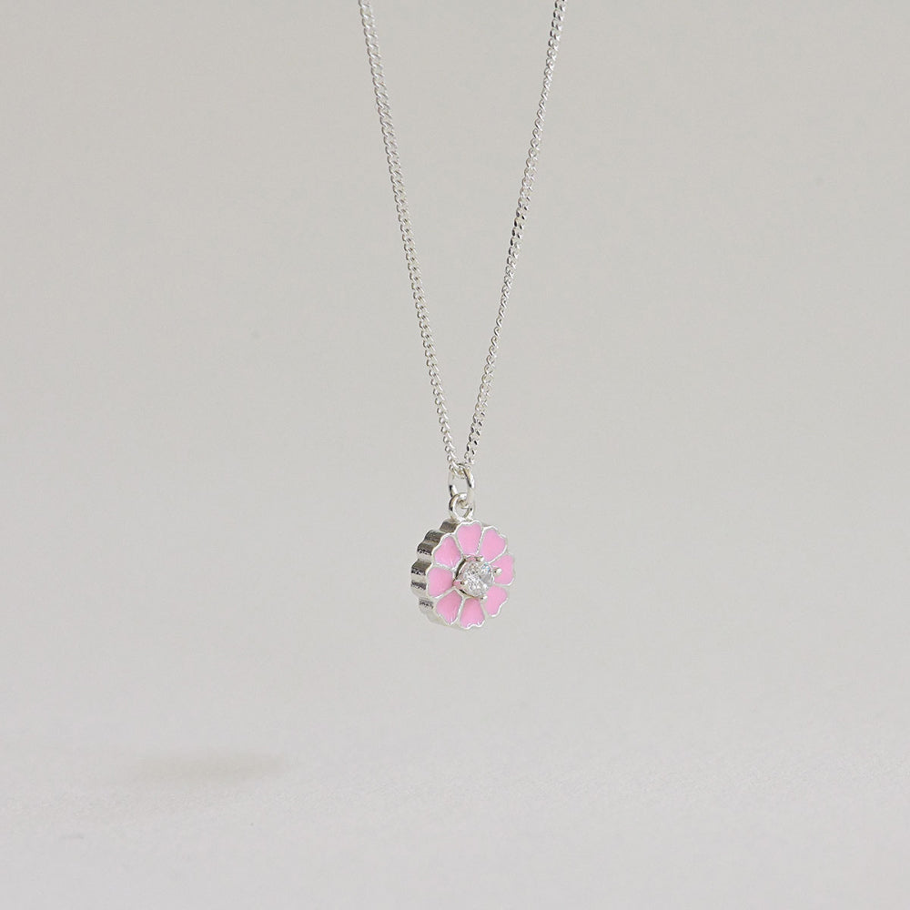 925 Silver Daisy Epoxy Necklace_KWAJE401